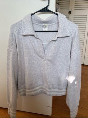 aerie Light Gray Collared Pullover